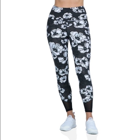 KAY UNGER Pink & Gray Floral Athletic Leggings 7/8 Length, Pockets & Ankle Mesh - Picture 4 of 16